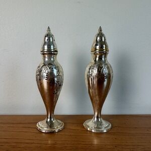 Stanhome Vintage Chrome‎ Finish Metal Salt Pepper Shakers Embossed Ornate USA